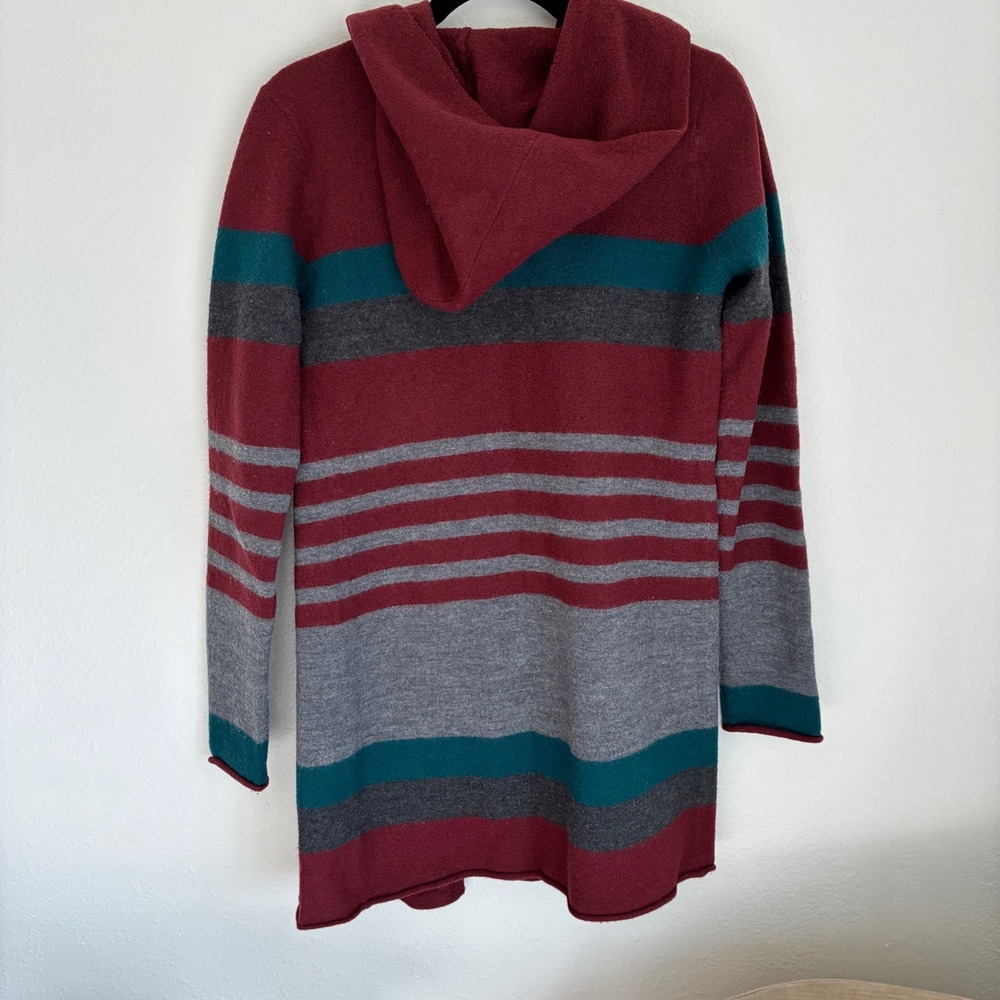 Toad&Co Merino Heartfelt Hoodie Burgundy Striped Open Cardigan Small T1071409 - Picture 7 of 8